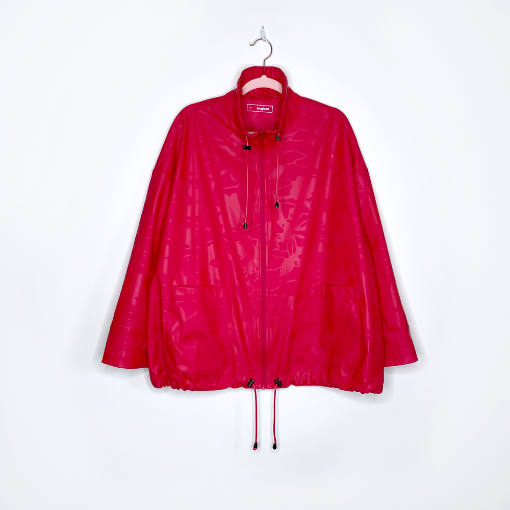 desigual red olahraga floral rain jacket - size medium
