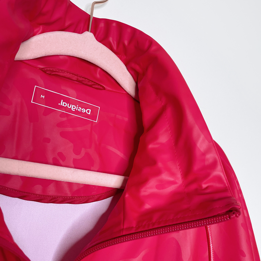 desigual red olahraga floral rain jacket - size medium