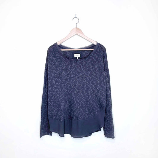 deletta melange sweater with chiffon trim and button sides - size large
