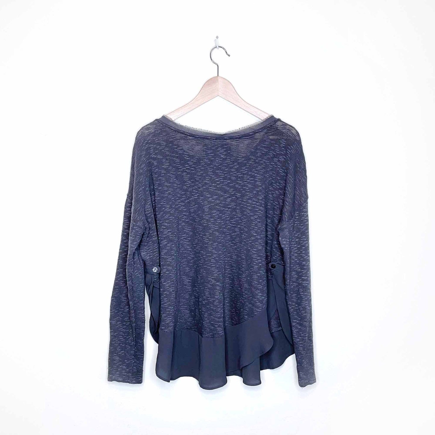 deletta melange sweater with chiffon trim and button sides - size large