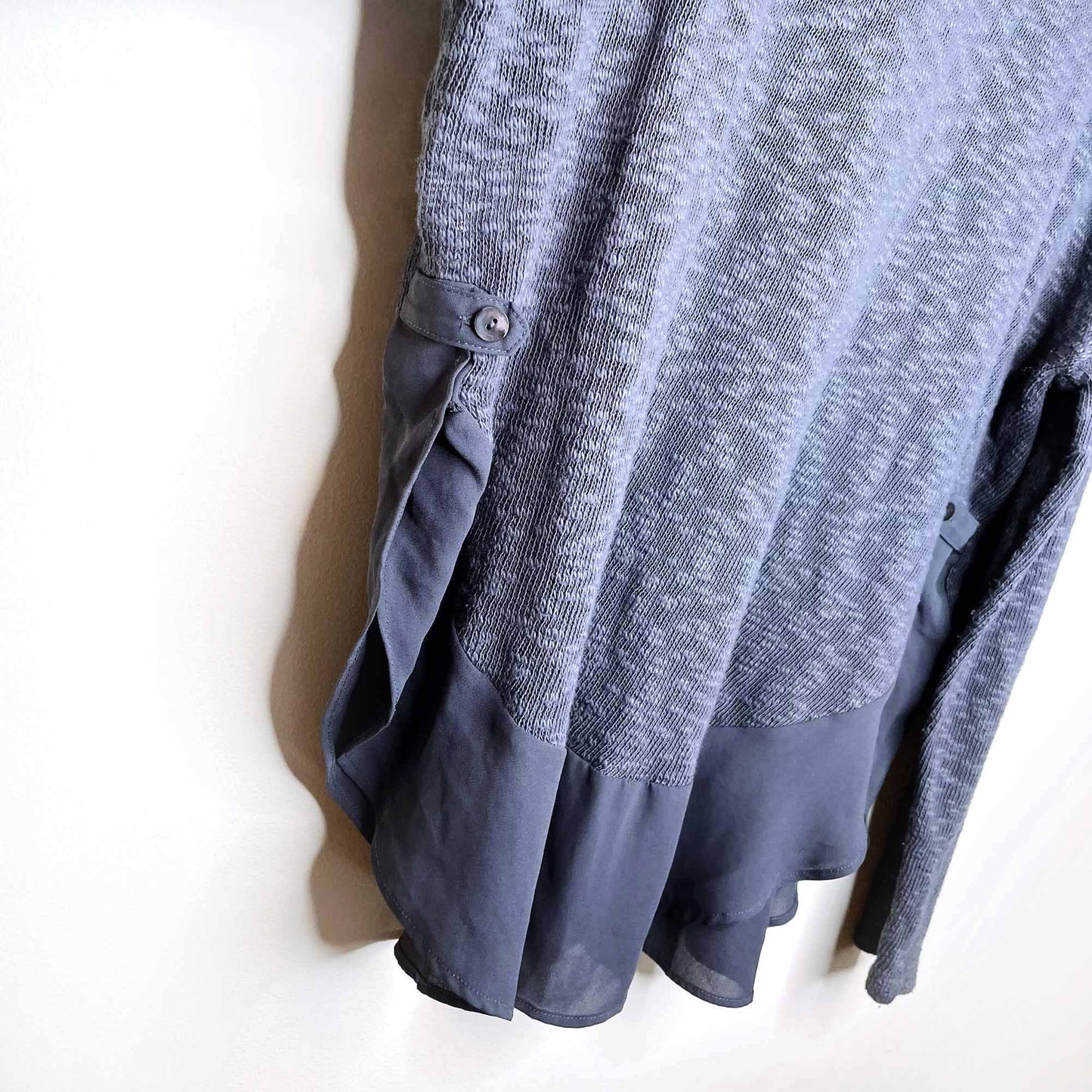deletta melange sweater with chiffon trim and button sides - size large