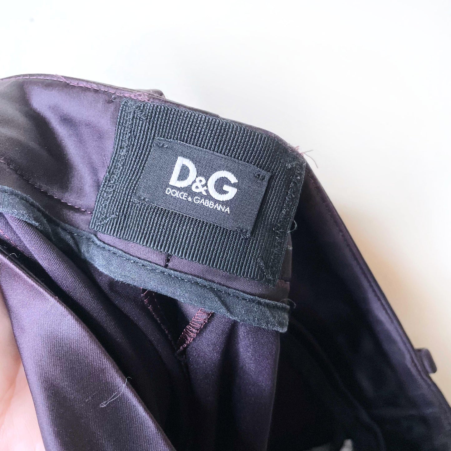 d&g purple stretch satin skinny mid-rise trouser - size 38