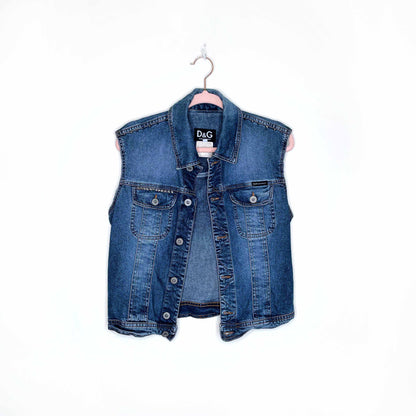 d&g denim vest with spike stud shoulders - size small