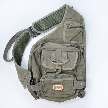 diesel green utility canvas military cargo sling bag