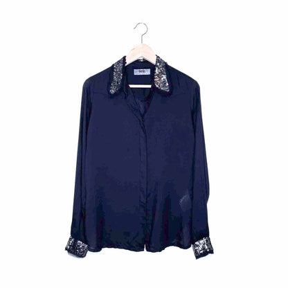 diesel black button down shirt with sequin collar and cuffs - size small