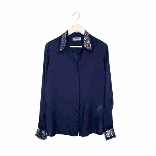 diesel black button down shirt with sequin collar and cuffs - size small
