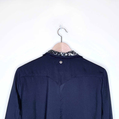 diesel black button down shirt with sequin collar and cuffs - size small
