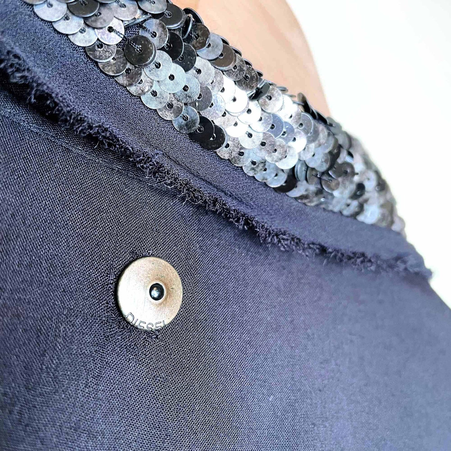 diesel black button down shirt with sequin collar and cuffs - size small