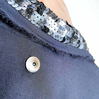 diesel black button down shirt with sequin collar and cuffs - size small
