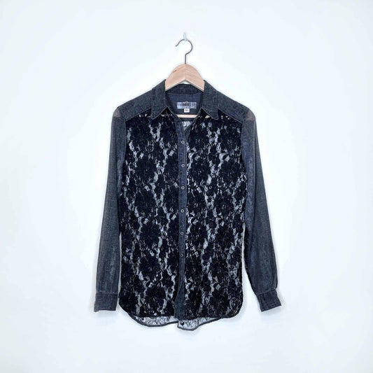 diesel grey lace panel button down blouse - size xs