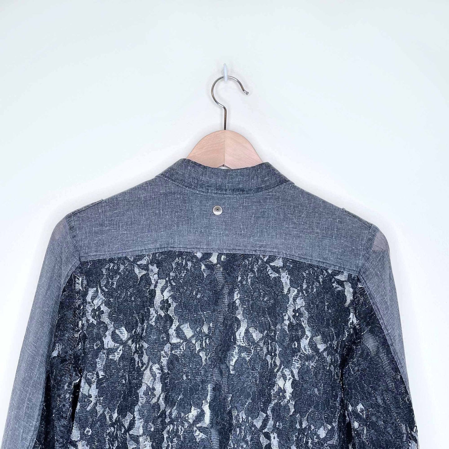 diesel grey lace panel button down blouse - size xs