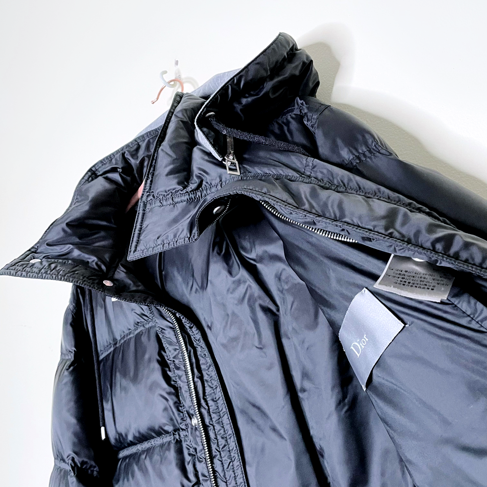 dior homme black puffer jacket with removable hood - size 50