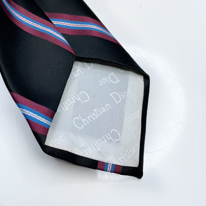 vintage christian dior black silk tie with red stripes
