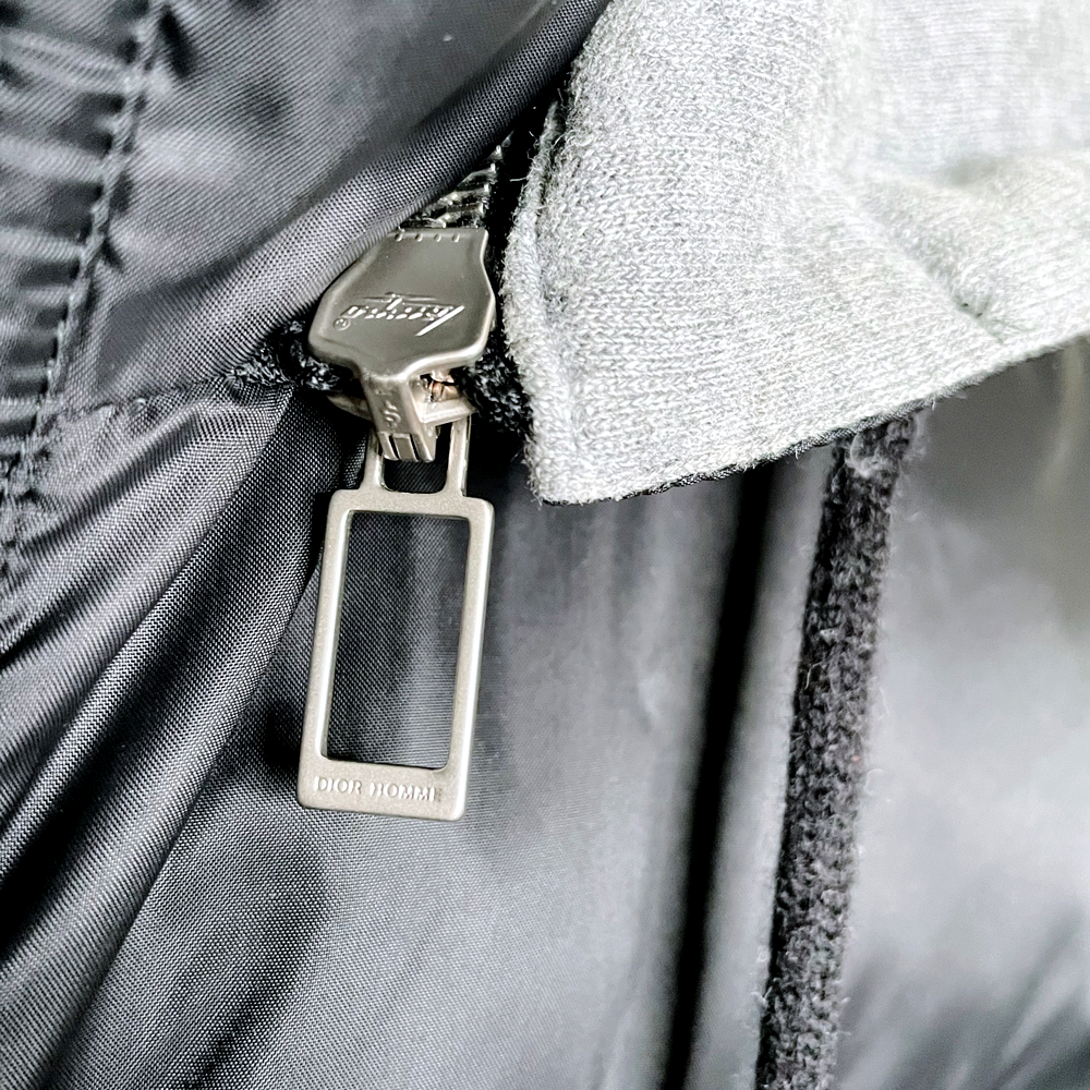 dior homme black puffer jacket with removable hood - size 50