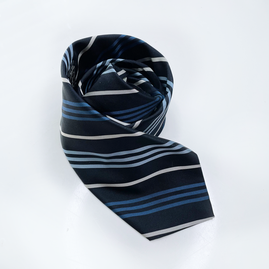 vintage christian dior navy blue silk tie with stripes