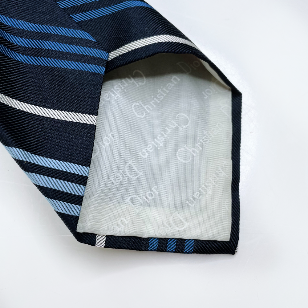 vintage christian dior navy blue silk tie with stripes