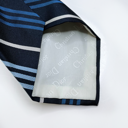 vintage christian dior navy blue silk tie with stripes
