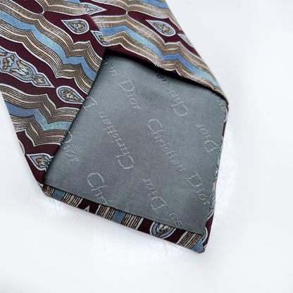 vintage christian dior brown waves silk tie