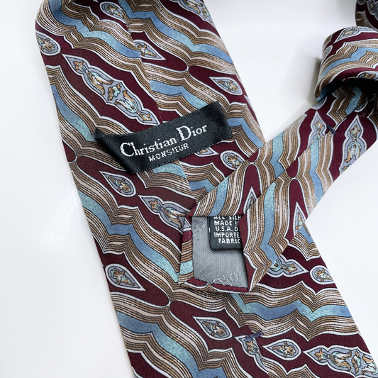 vintage christian dior brown waves silk tie