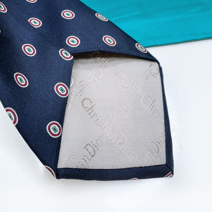 vintage christian dior navy blue silk tie with pocket square