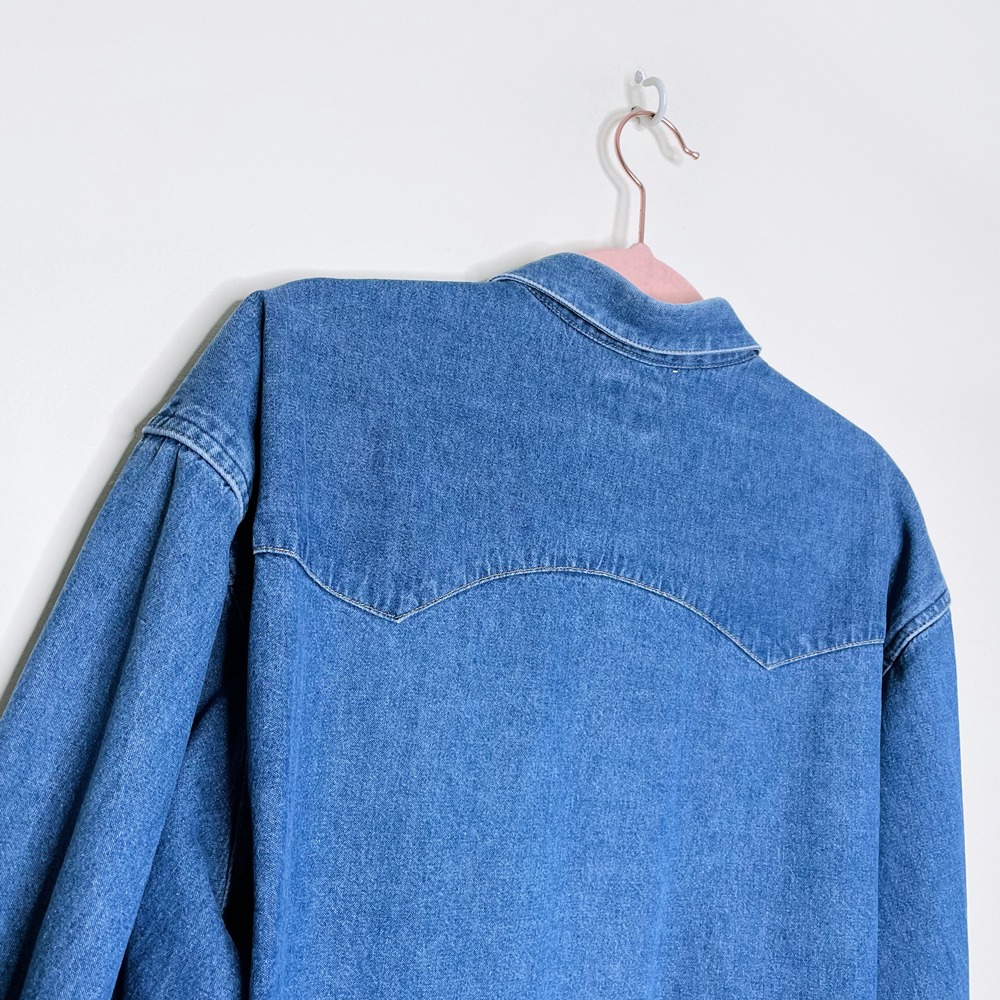 vintage upcycled snap button denim disney shirt - size large