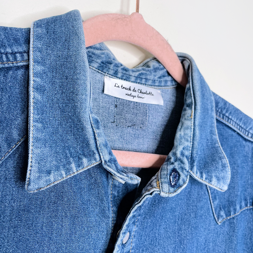 vintage upcycled snap button denim disney shirt - size large