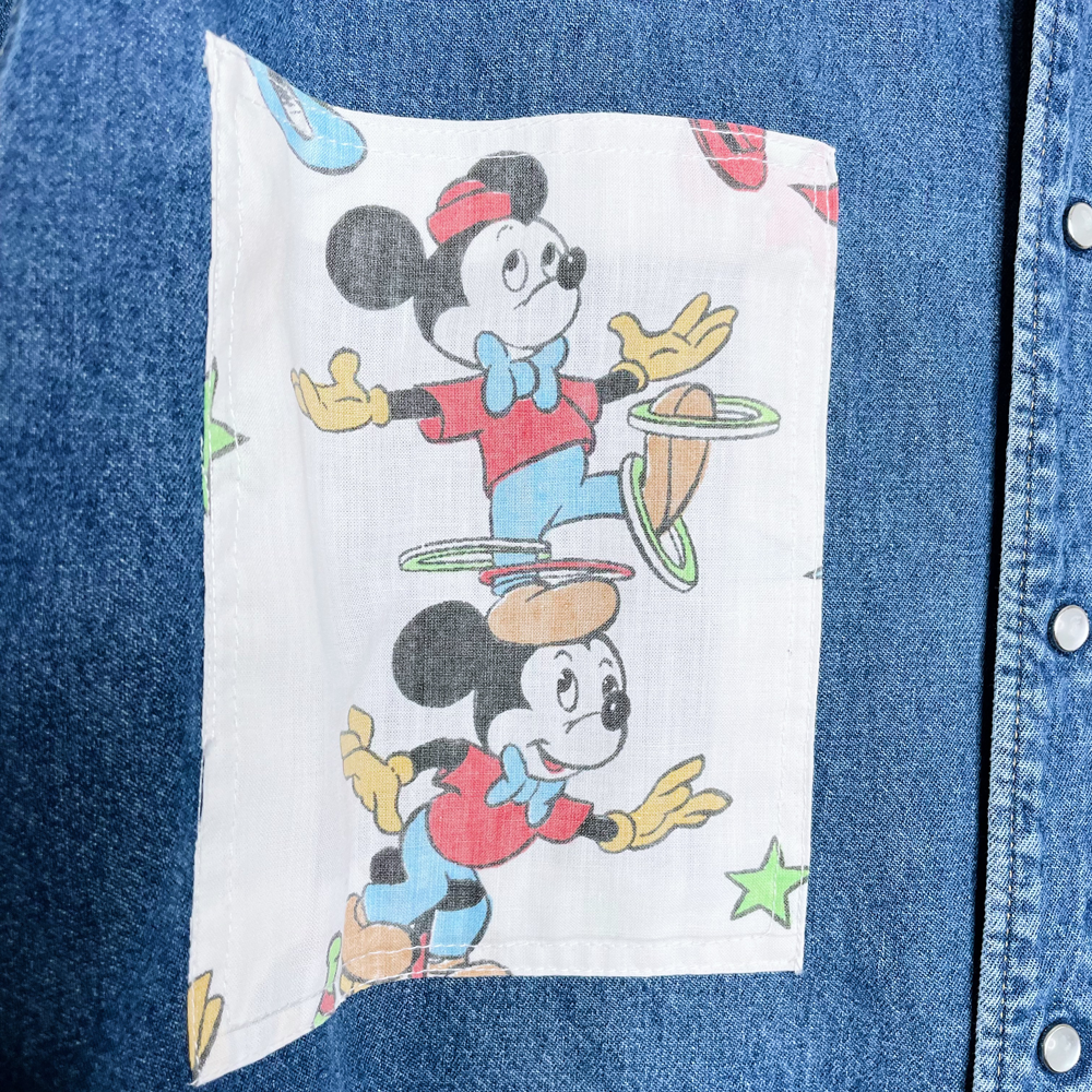 vintage upcycled snap button denim disney shirt - size large
