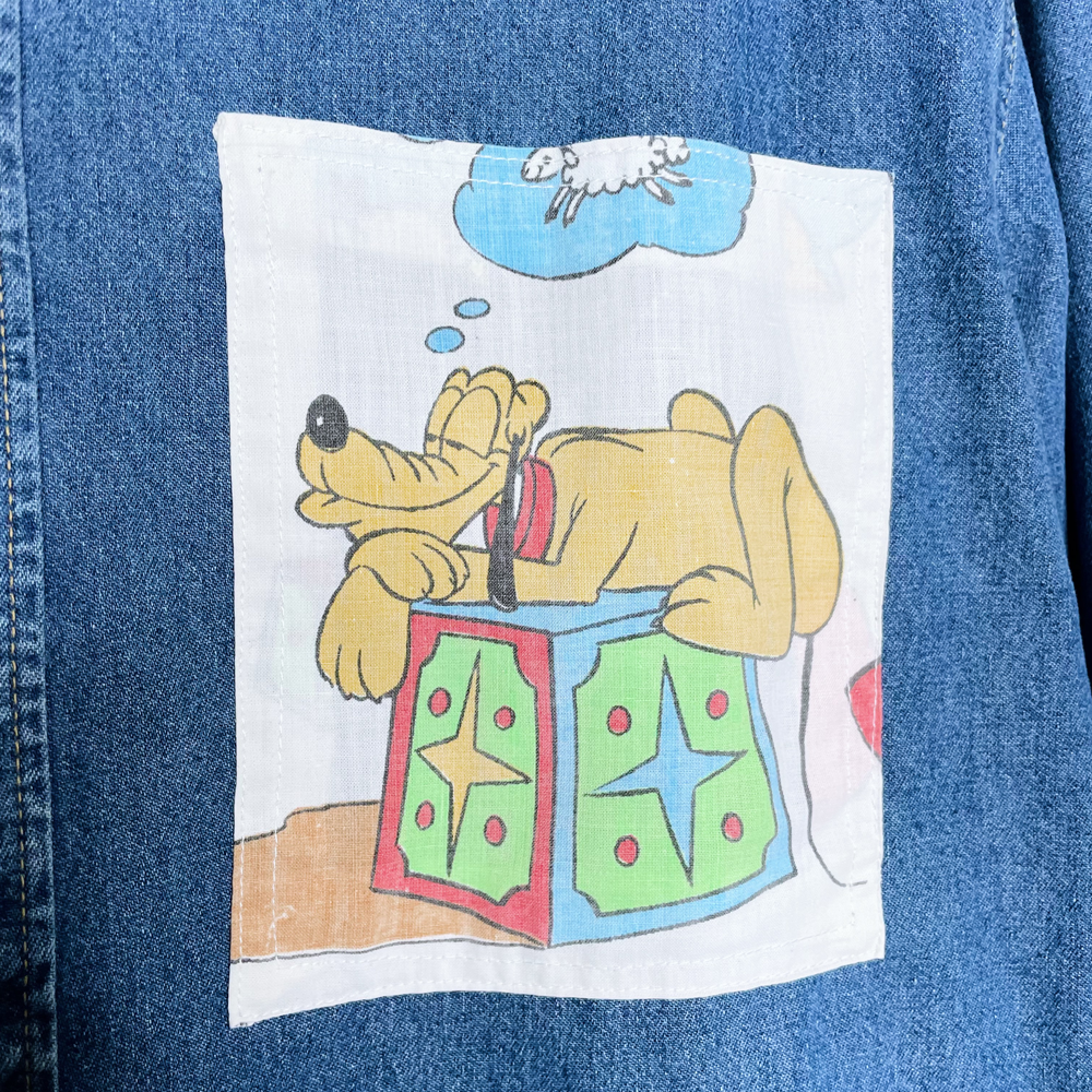 vintage upcycled snap button denim disney shirt - size large