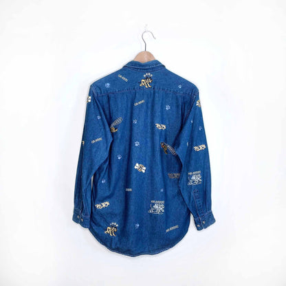 vintage disney store pluto embroidered button down denim shirt - size sm/med