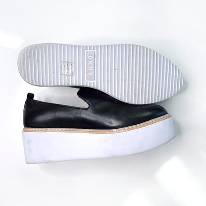 dkny bari black nappa leather platform sneakers - size 7