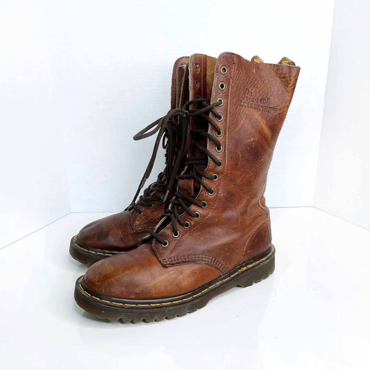 vintage 90's 14 eye original grunge doc martens brown boots - size 7 Men's