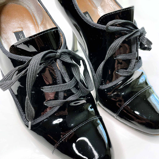 dolce & gabbana black patent baroque lace-up heels - size 37