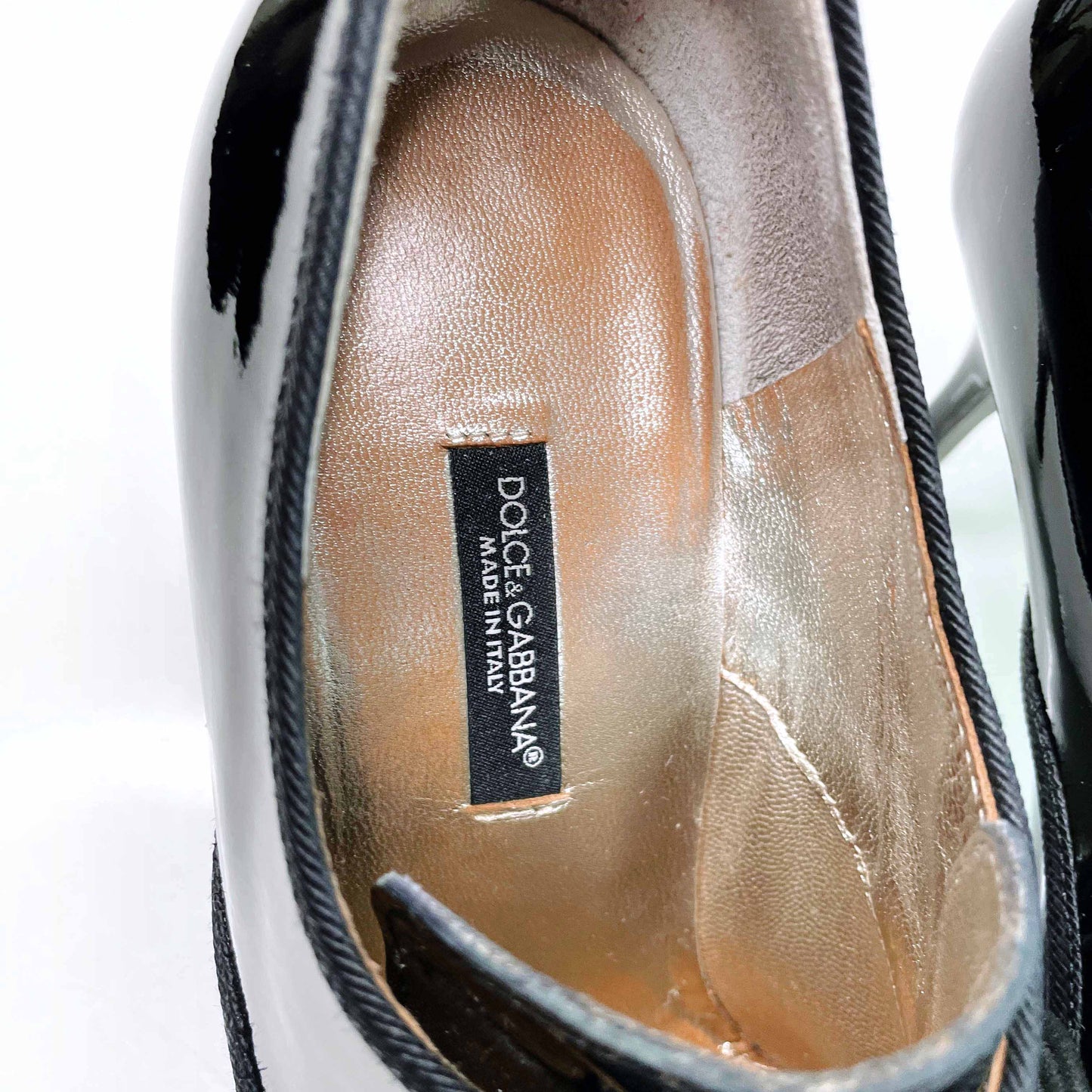 dolce & gabbana black patent baroque lace-up heels - size 37