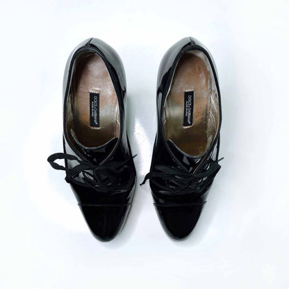 dolce & gabbana black patent baroque lace-up heels - size 37