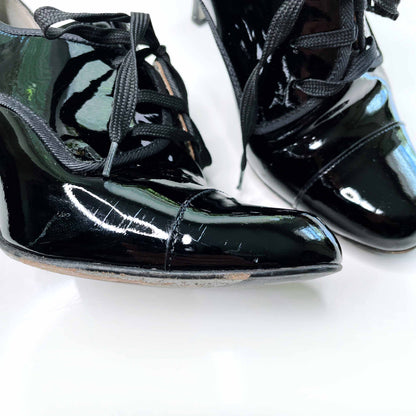 dolce & gabbana black patent baroque lace-up heels - size 37