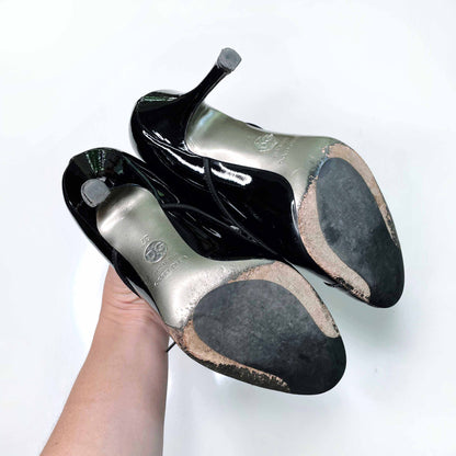 dolce & gabbana black patent baroque lace-up heels - size 37