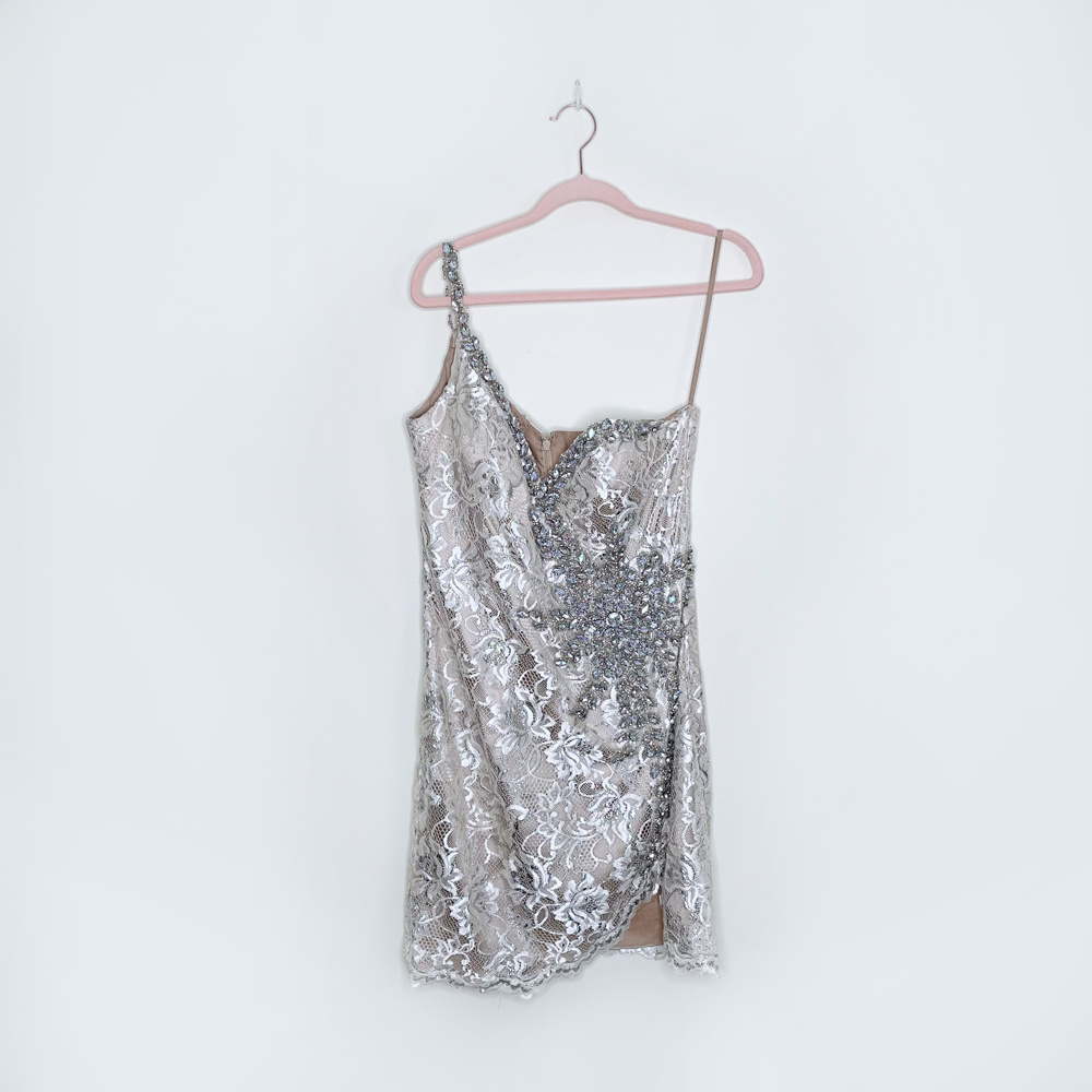 terani couture beaded lace one shoulder mini dress - size 10