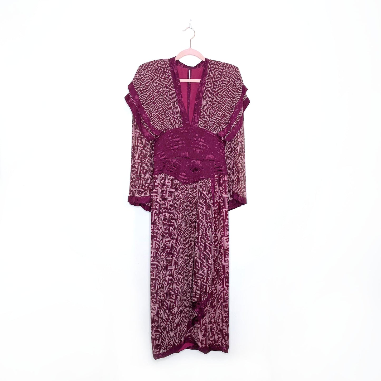 vintage wayne clarke silk chiffon low cut kimono dress - size 8