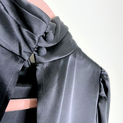 wilfred black satin baja long sleeve satin gown - size 4