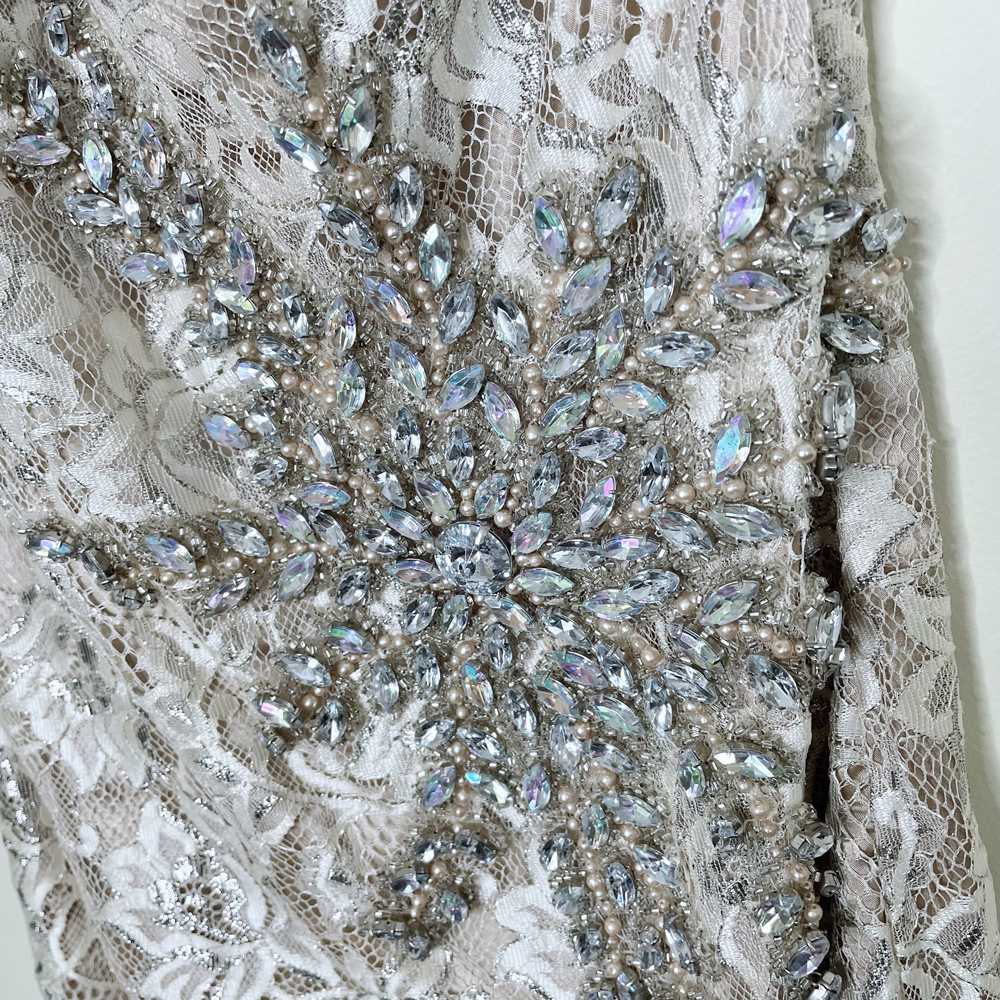 terani couture beaded lace one shoulder mini dress - size 10