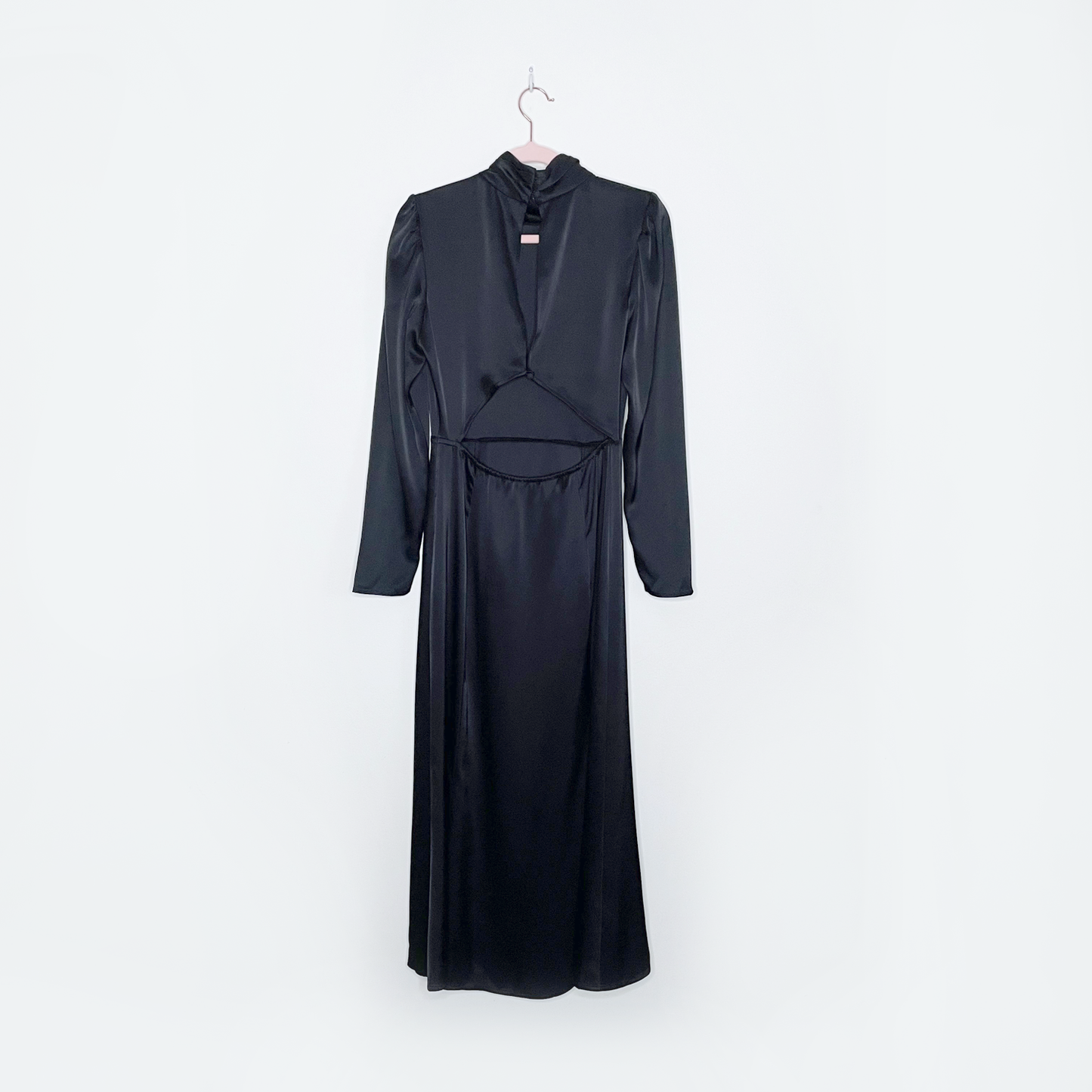 wilfred black satin baja long sleeve satin gown - size 4