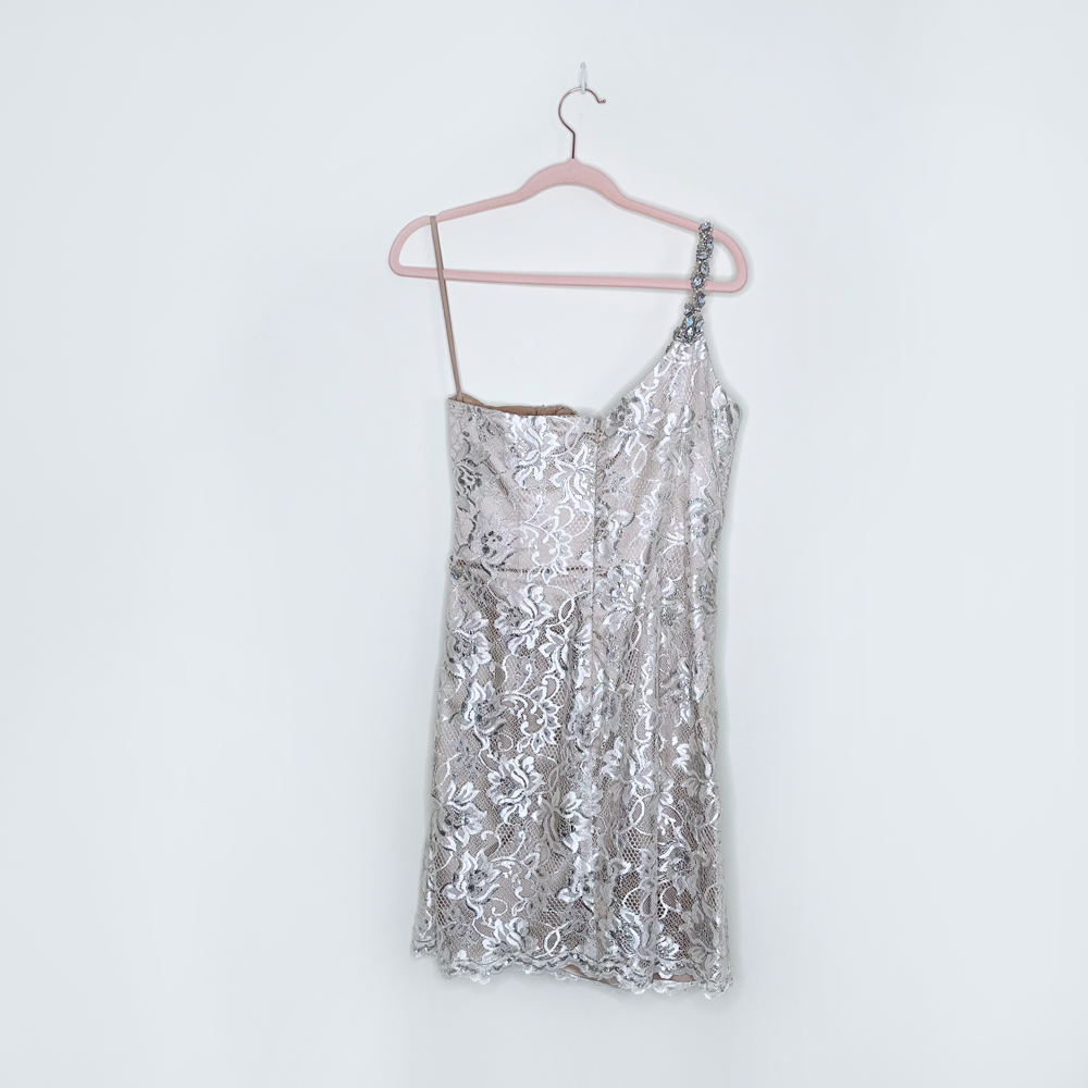 terani couture beaded lace one shoulder mini dress - size 10