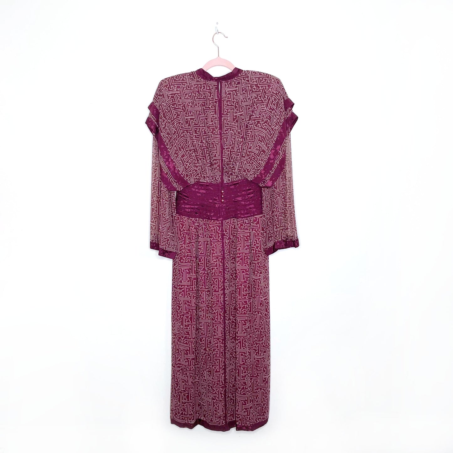 vintage wayne clarke silk chiffon low cut kimono dress - size 8