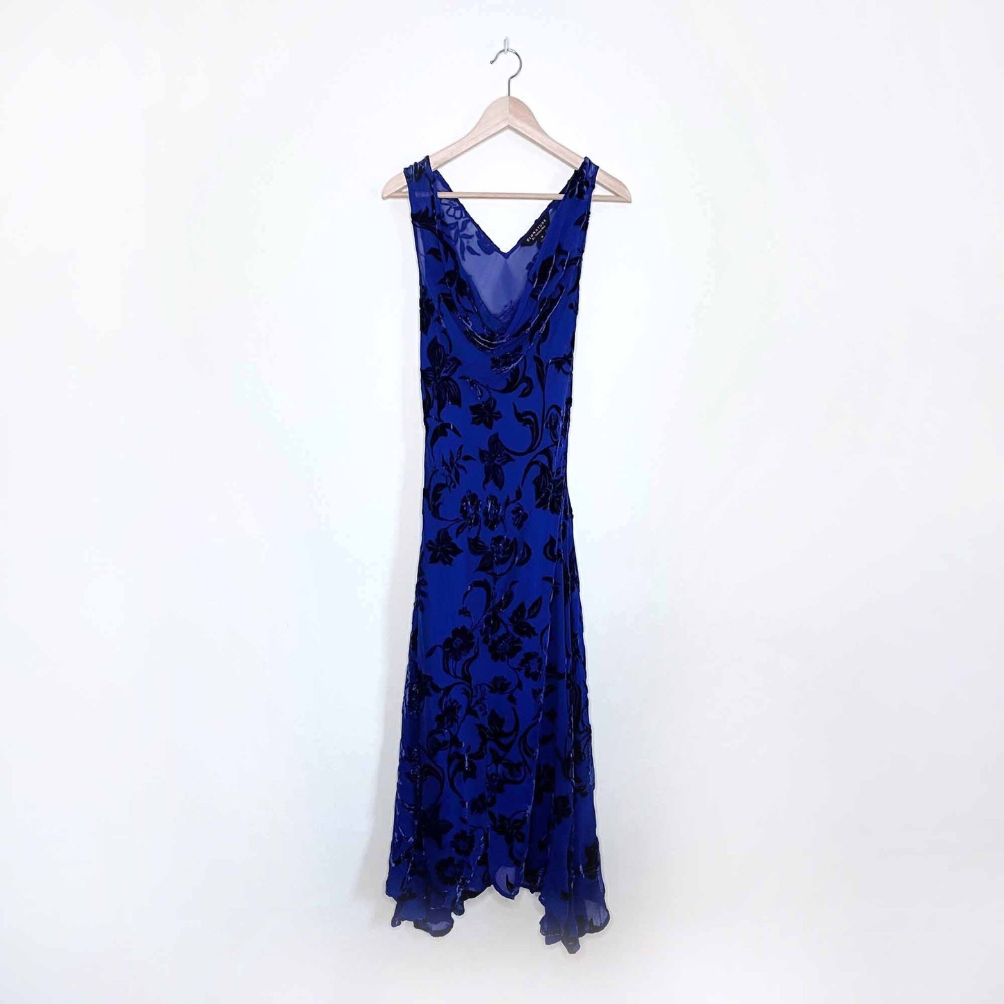 signature by robbie bee velvet floral cowl neck silk gown - size 14