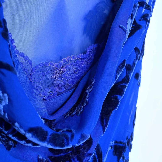 signature by robbie bee velvet floral cowl neck silk gown - size 14