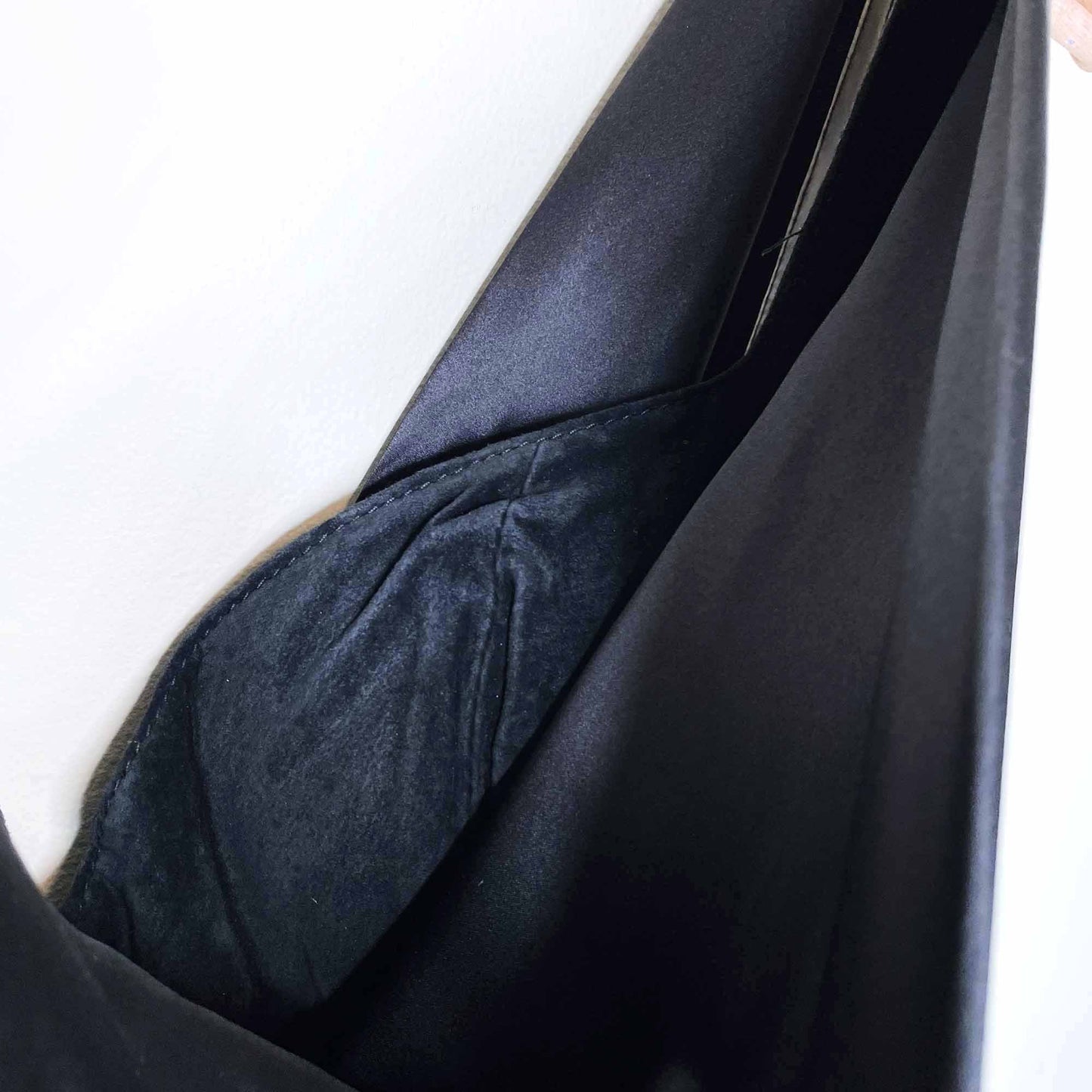 nwt danier suede mermaid evening dress with satin sash and cowl neck - size 10