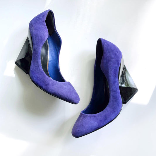 dolce vita purple suede geometric chunky block heels - size 7.5
