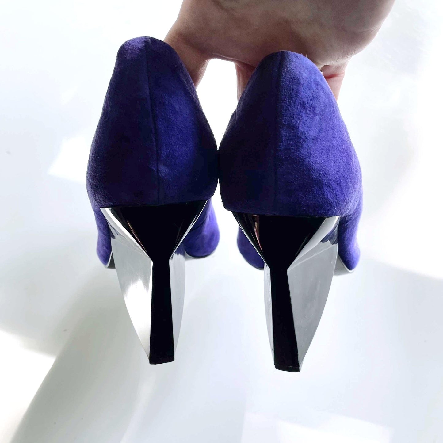 dolce vita purple suede geometric chunky block heels - size 7.5