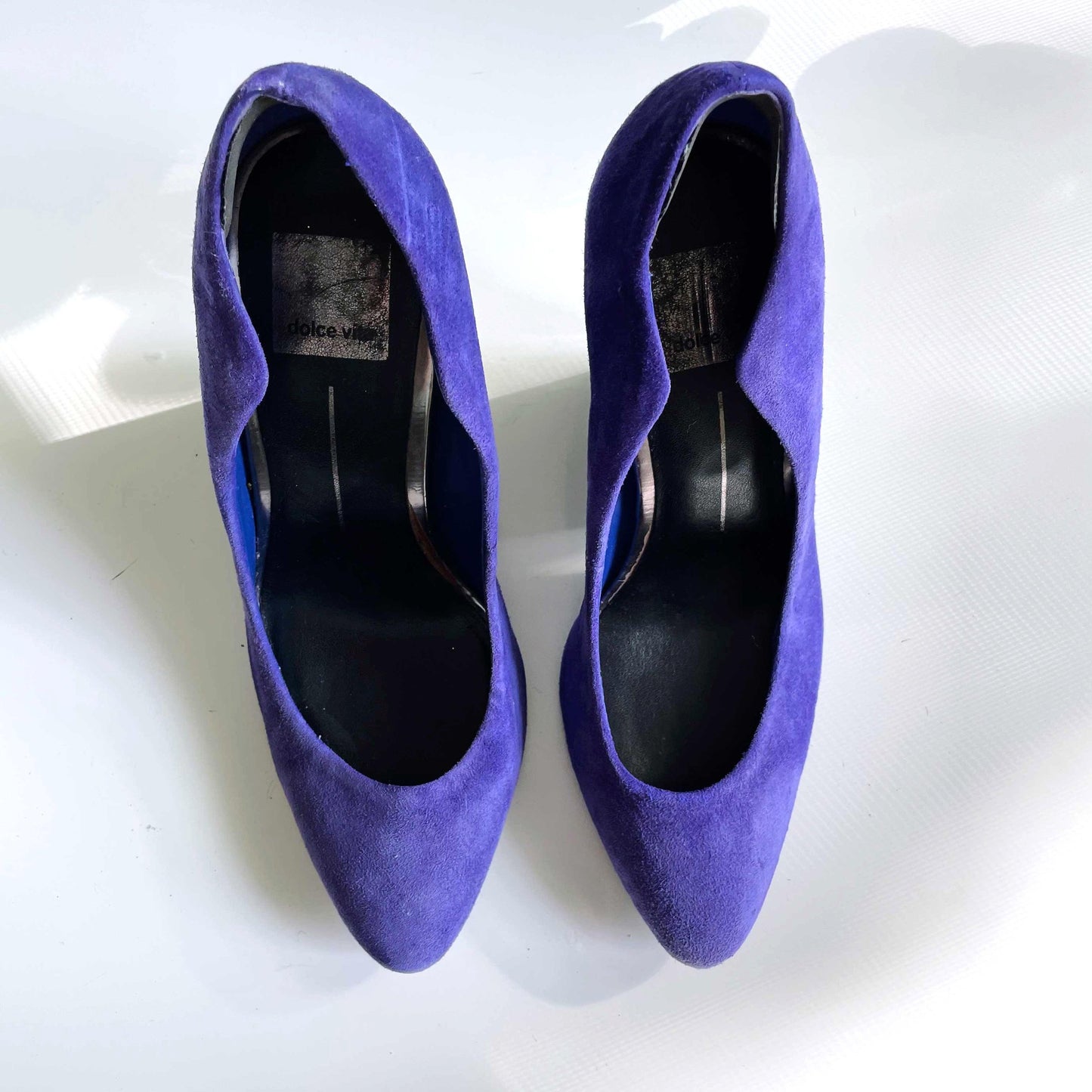 dolce vita purple suede geometric chunky block heels - size 7.5