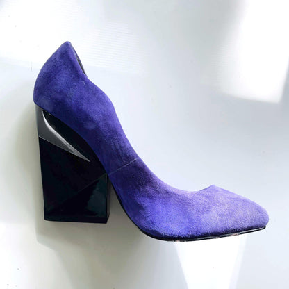 dolce vita purple suede geometric chunky block heels - size 7.5